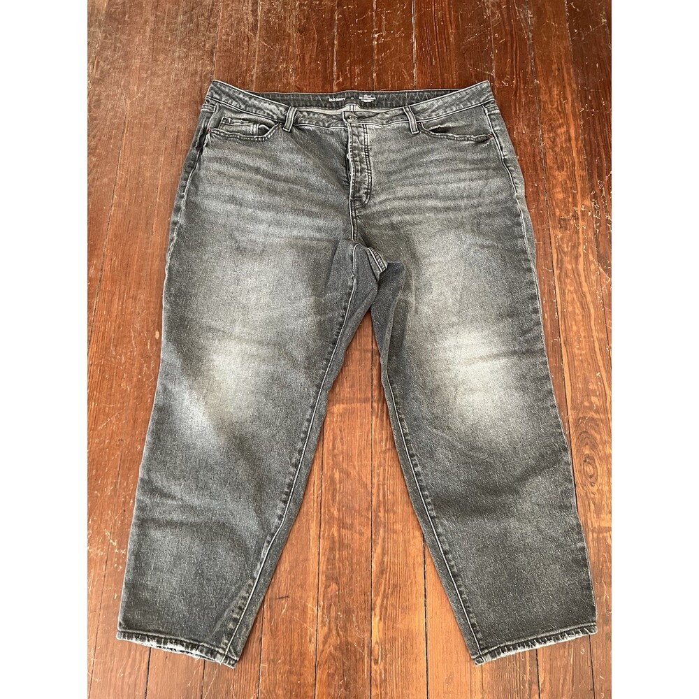 Old Navy High Rise OG Straight Jeans Light Wash Black Button Fly Distressed 22W